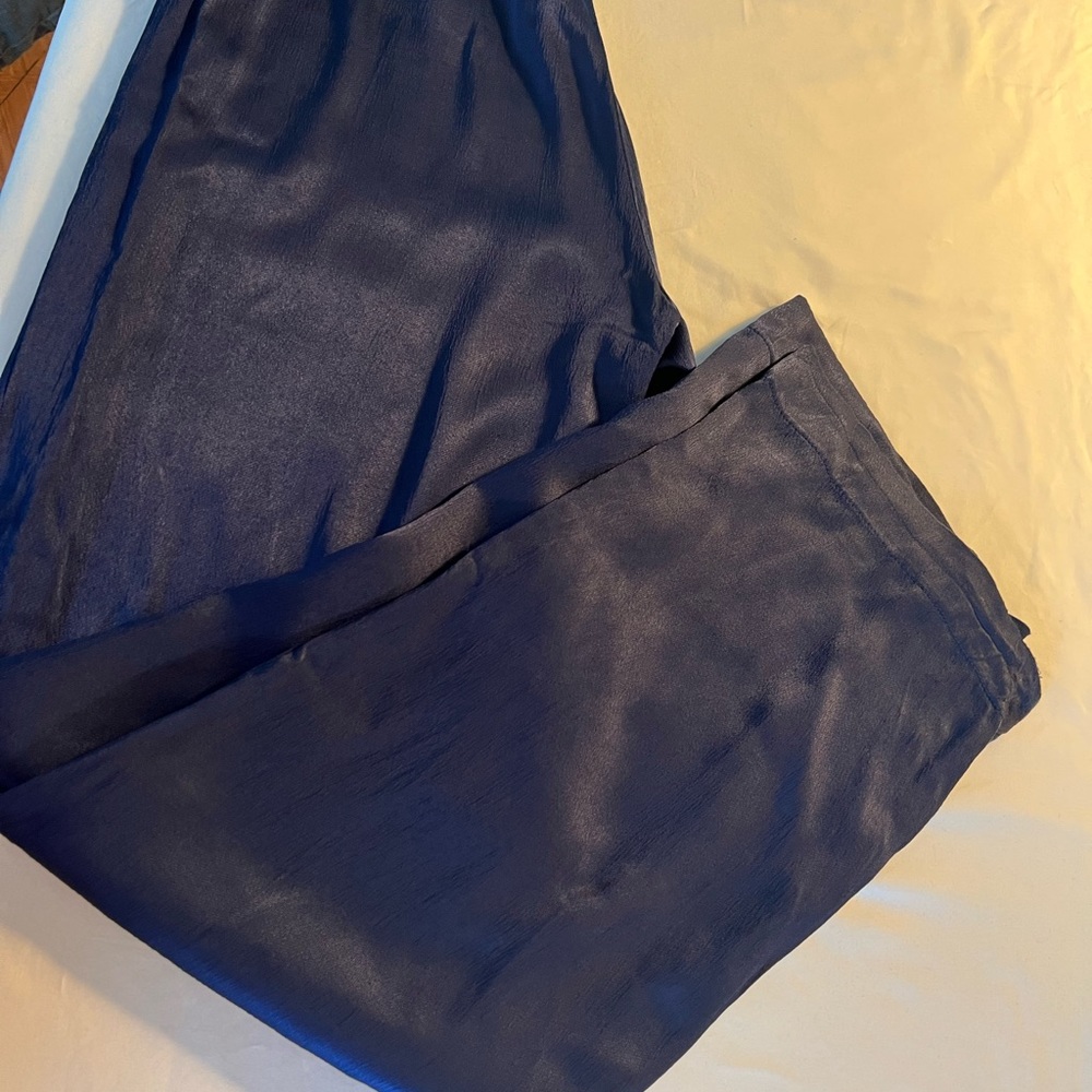 Zara satin effect navy  blue straight  leg  trouser